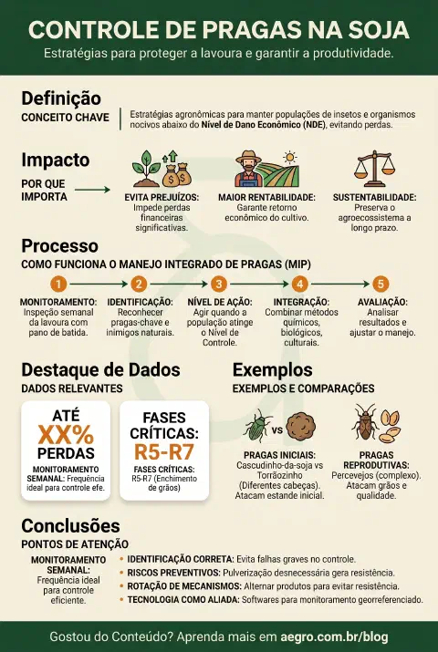 Infográfico educativo sobre Controle De Pragas Na Soja