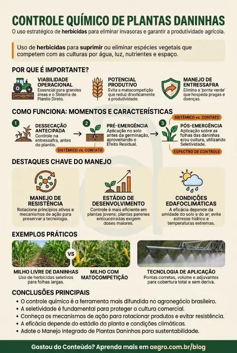 Infográfico educativo sobre Controle Químico De Plantas Daninhas