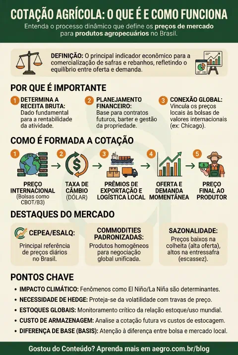 Infográfico educativo sobre Cotação Agrícola