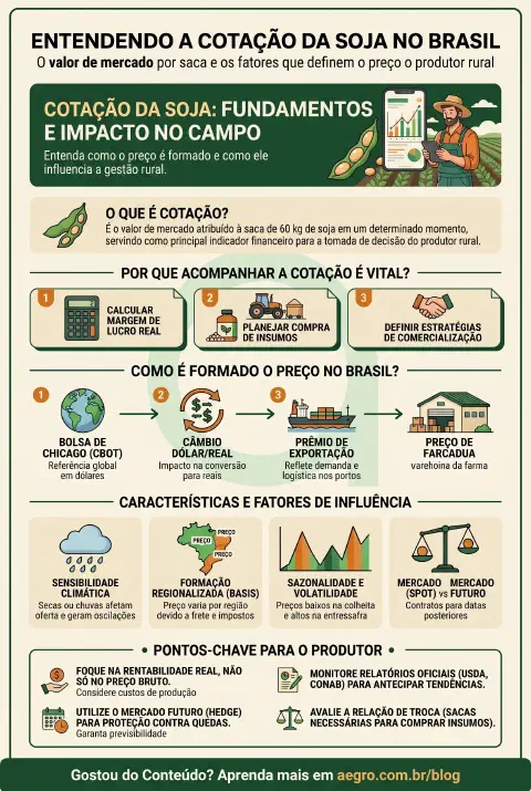 Infográfico educativo sobre Cotação Da Soja
