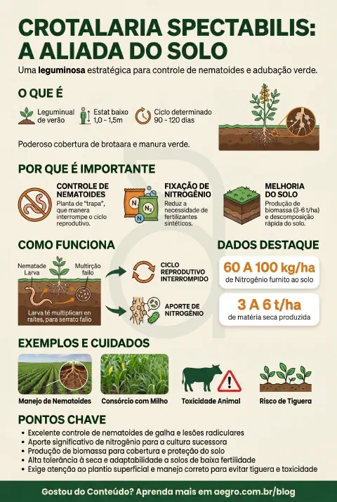 Infográfico educativo sobre Crotalaria Spectabilis