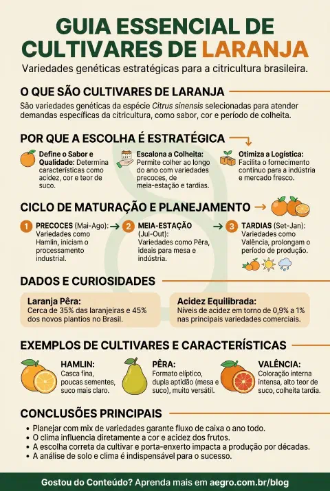 Infográfico educativo sobre Cultivares De Laranja