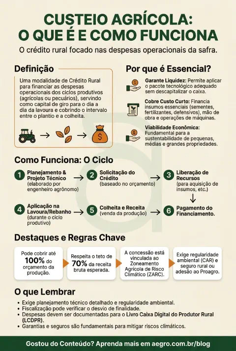 Infográfico educativo sobre Custeio Agrícola