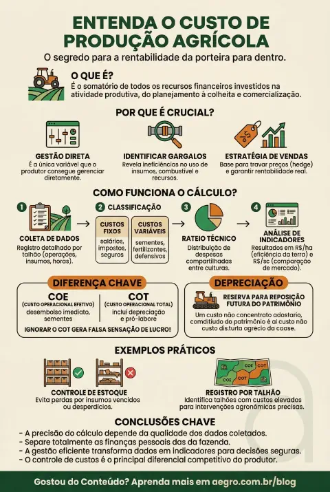 Infográfico educativo sobre Custo De Produção Agrícola