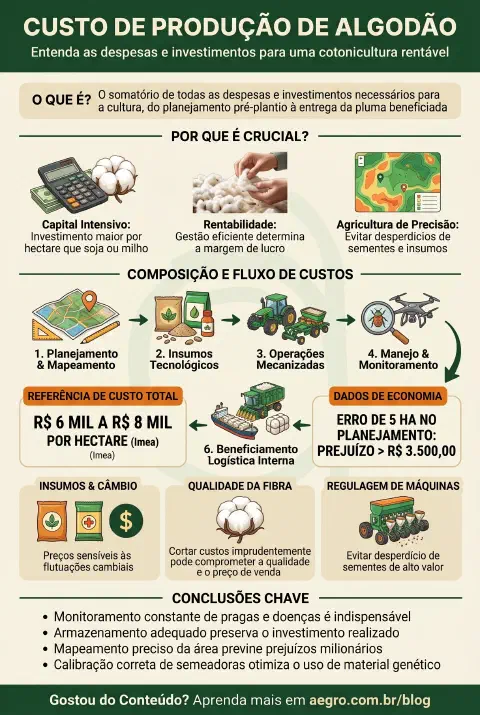 Infográfico educativo sobre Custo De Produção De Algodão