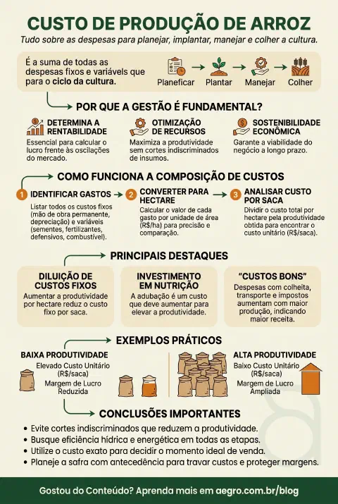 Infográfico educativo sobre Custo De Produção De Arroz