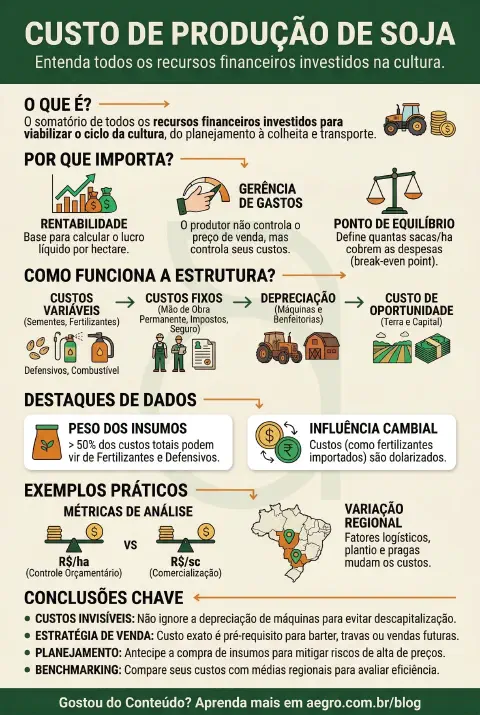 Infográfico educativo sobre Custo De Produção De Soja