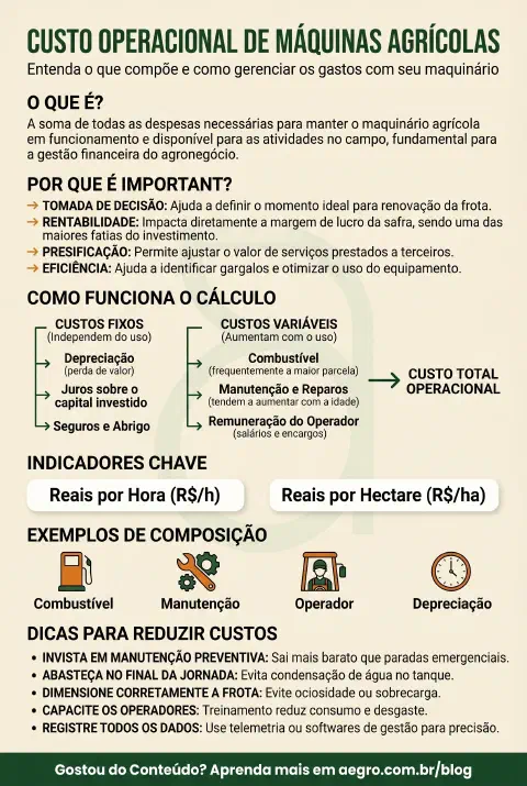 Infográfico educativo sobre Custo Operacional De Máquinas