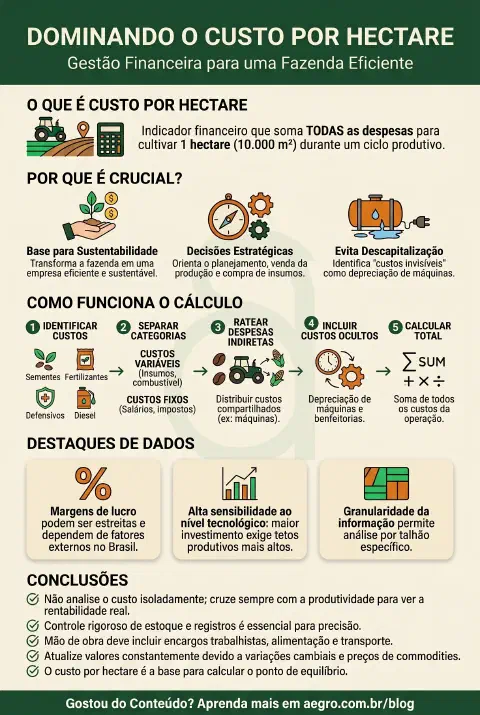 Infográfico educativo sobre Custo Por Hectare