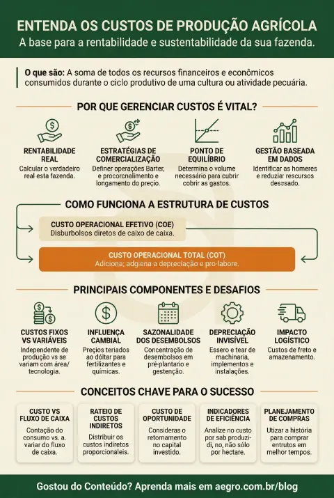 Infográfico educativo sobre Custos De Producao Agricola