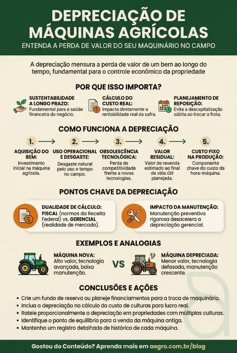 Infográfico educativo sobre Depreciação De Máquinas Agrícolas