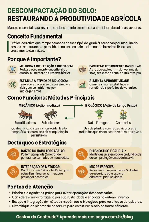 Infográfico educativo sobre Descompactação Do Solo
