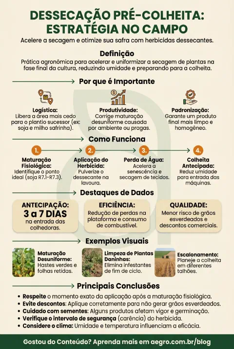 Infográfico educativo sobre Dessecação Pré Colheita