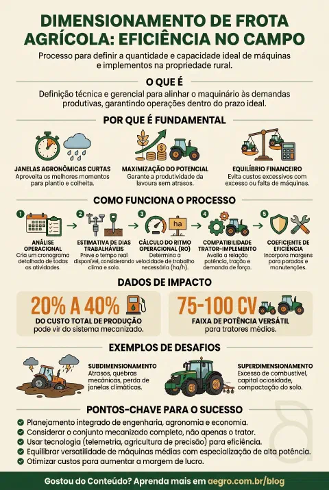Infográfico educativo sobre Dimensionamento De Frota Agrícola