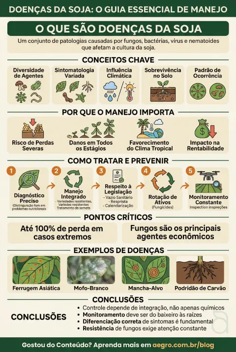Infográfico educativo sobre Doenças Da Soja