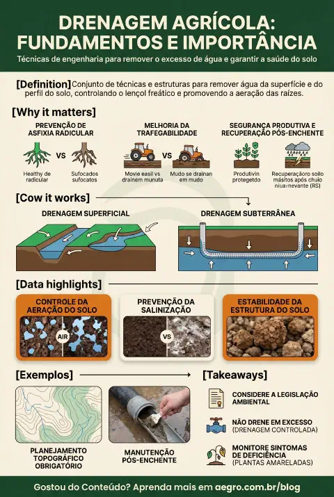Infográfico educativo sobre Drenagem Agrícola