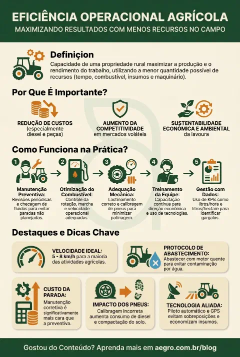 Infográfico educativo sobre Eficiência Operacional Agrícola