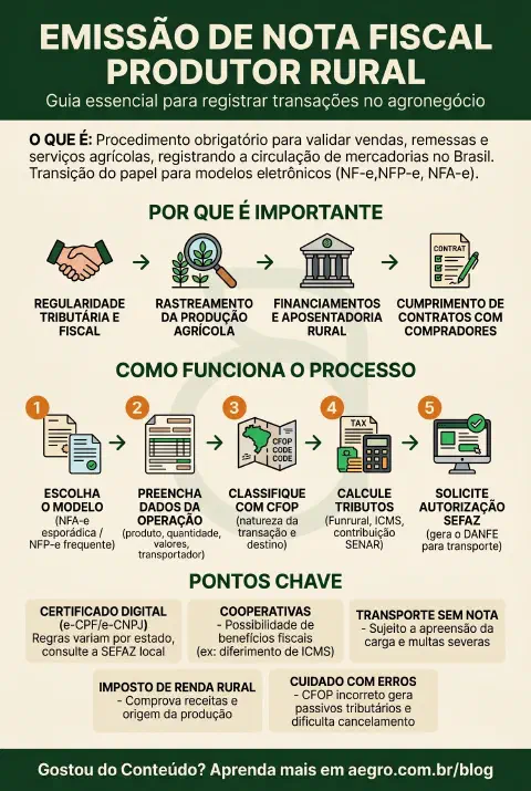 Infográfico educativo sobre Emissão De Nota Fiscal Produtor Rural