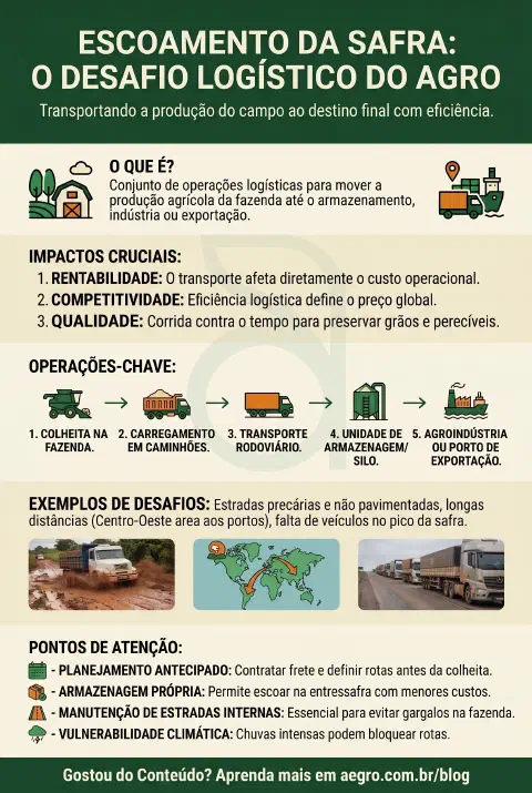 Infográfico educativo sobre Escoamento Da Safra