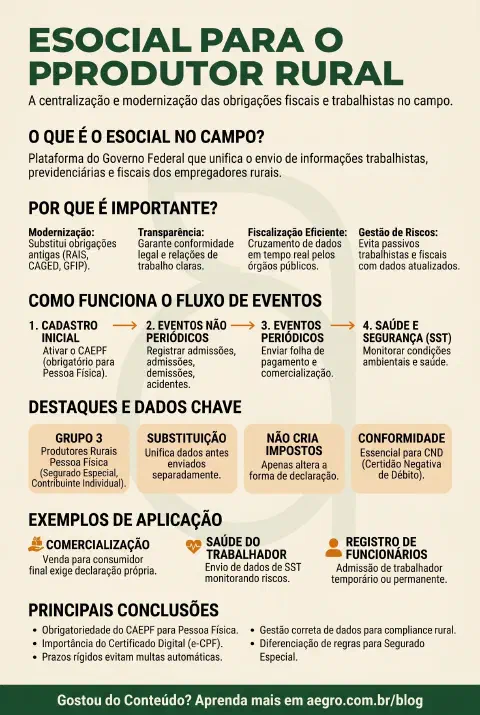 Infográfico educativo sobre Esocial Para Produtor Rural