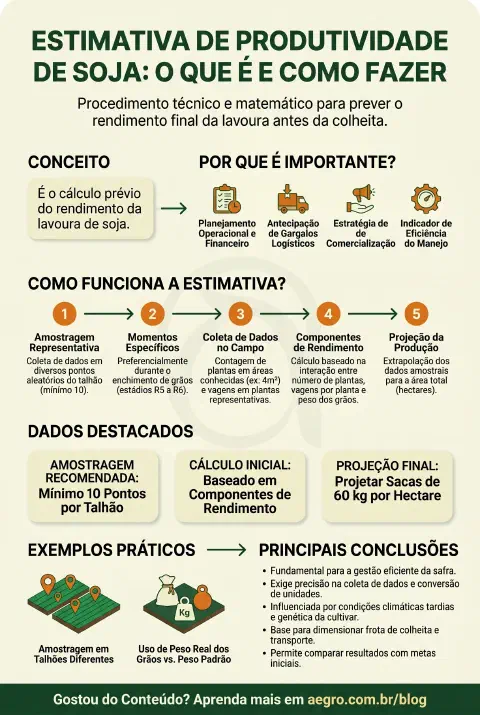 Infográfico educativo sobre Estimativa De Produtividade De Soja