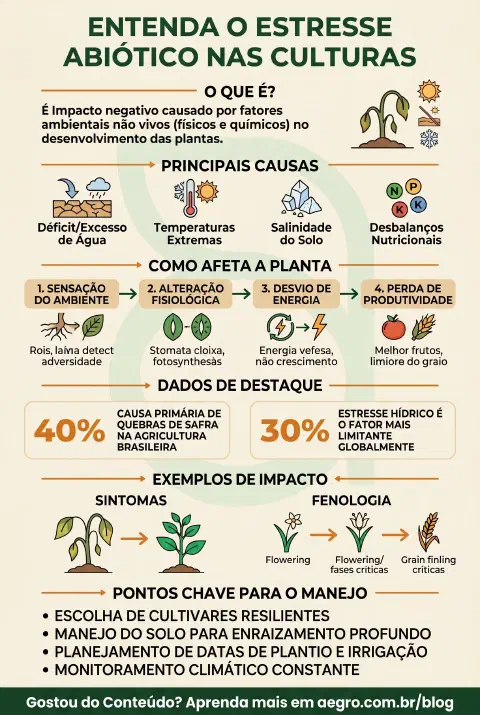 Infográfico educativo sobre Estresse Abiótico
