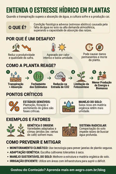 Infográfico educativo sobre Estresse Hídrico Em Plantas