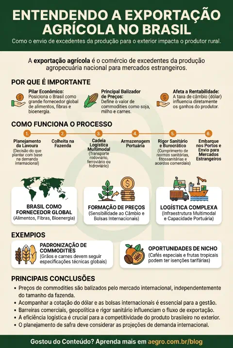 Infográfico educativo sobre Exportação Agrícola