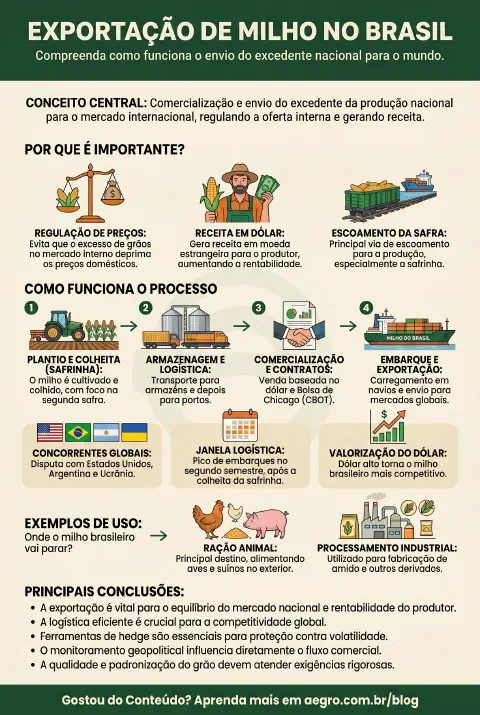 Infográfico educativo sobre Exportação De Milho