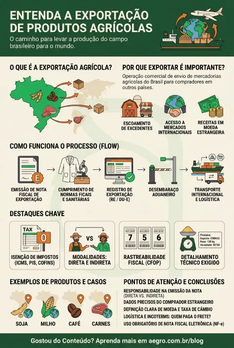 Infográfico educativo sobre Exportação De Produtos Agrícolas