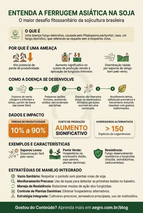 Infográfico educativo sobre ferrugem asiática