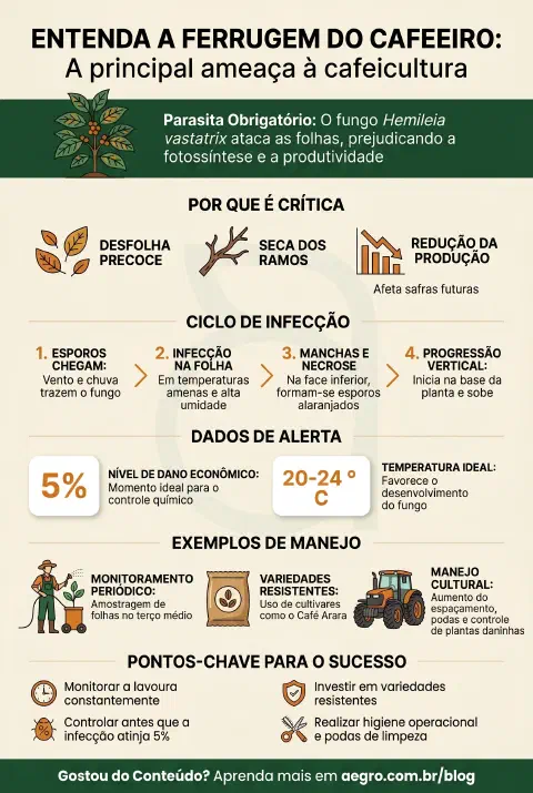 Infográfico educativo sobre Ferrugem Do Cafeeiro