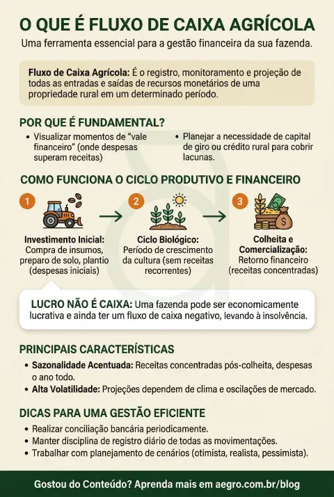 Infográfico educativo sobre Fluxo De Caixa Agrícola