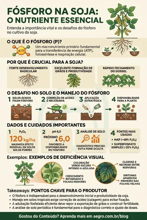 Infográfico educativo sobre Fósforo Na Soja