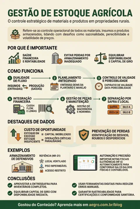 Infográfico educativo sobre Gestão De Estoque Agrícola