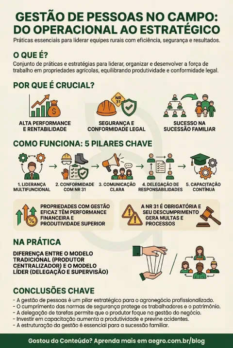 Infográfico educativo sobre Gestão De Pessoas No Campo