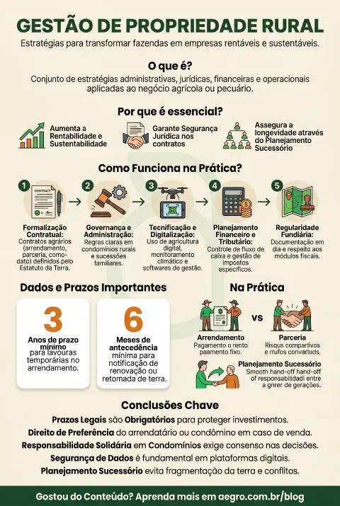 Infográfico educativo sobre Gestão De Propriedade Rural