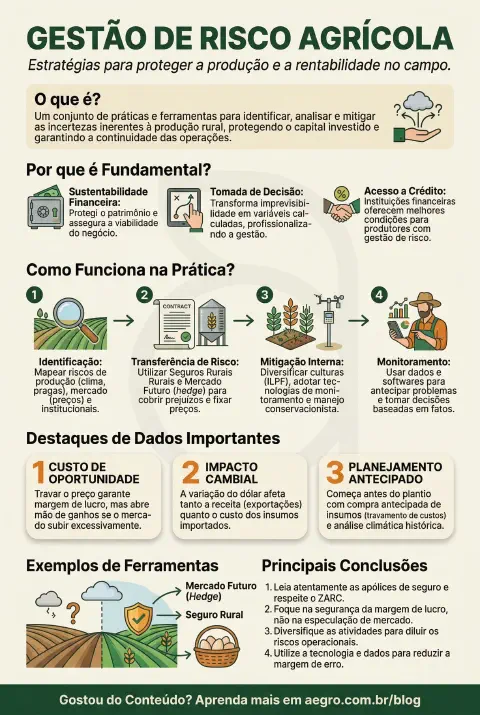 Infográfico educativo sobre Gestão De Risco Agrícola
