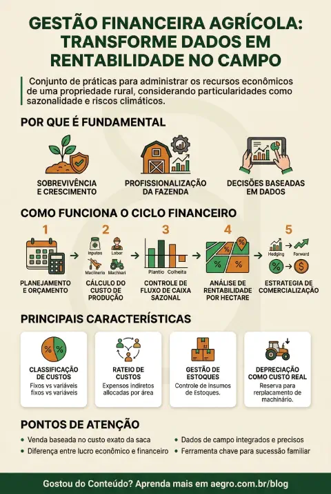 Infográfico educativo sobre Gestão Financeira Agrícola