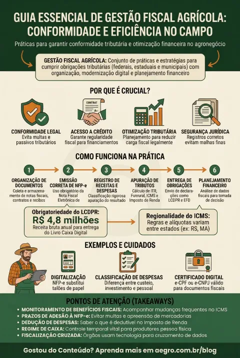 Infográfico educativo sobre Gestão Fiscal Agrícola