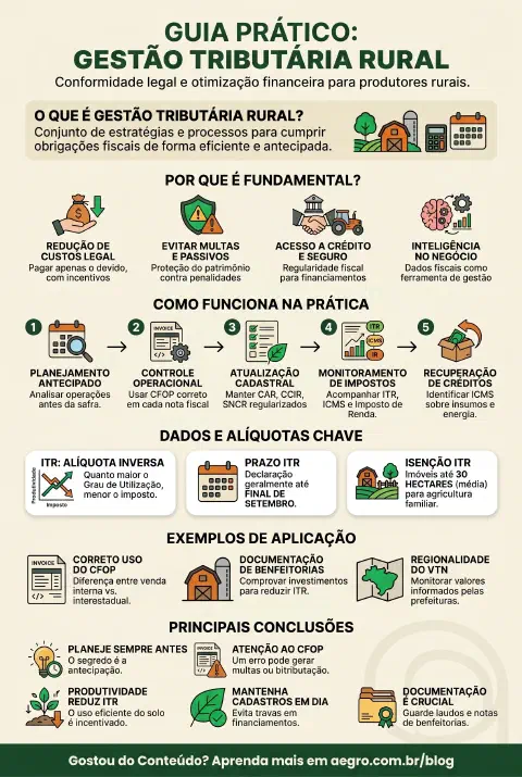 Infográfico educativo sobre Gestão Tributária Rural