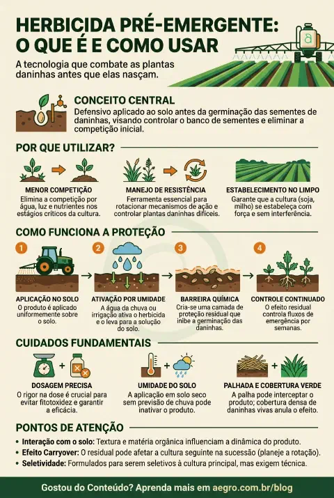 Infográfico educativo sobre Herbicida Pré Emergente