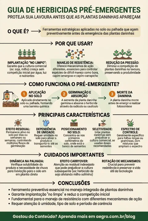 Infográfico educativo sobre Herbicidas Pré Emergentes
