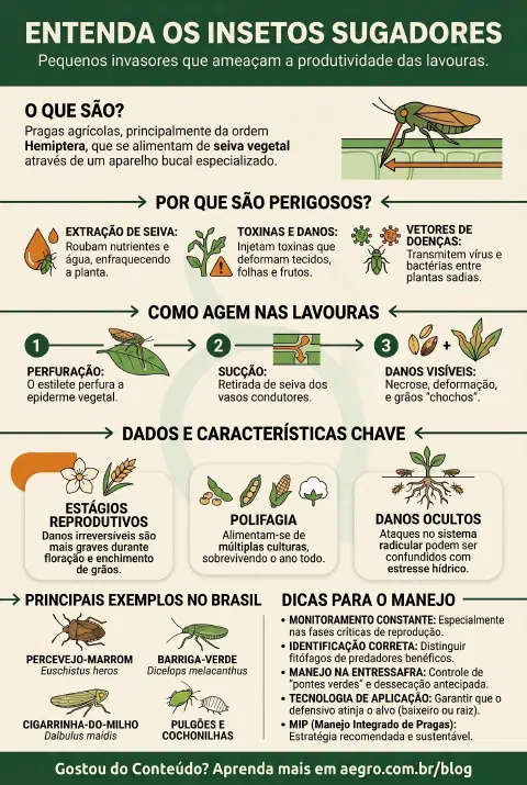 Infográfico educativo sobre Insetos Sugadores