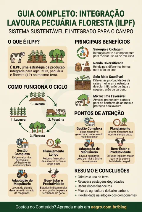 Infográfico educativo sobre Integração Lavoura Pecuária Floresta Ilpf