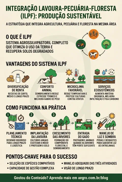 Infográfico educativo sobre Integração Lavoura Pecuária Floresta