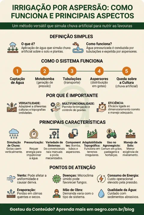 Infográfico educativo sobre Irrigação Por Aspersão