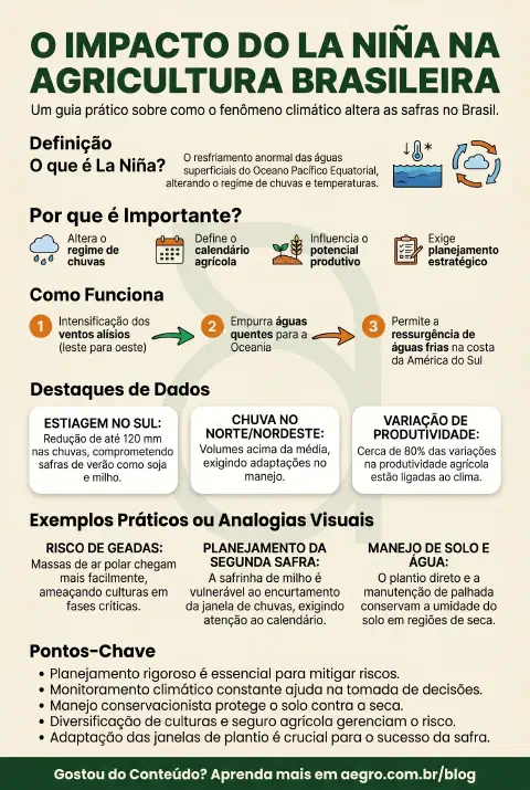 Infográfico educativo sobre La Niña Na Agricultura