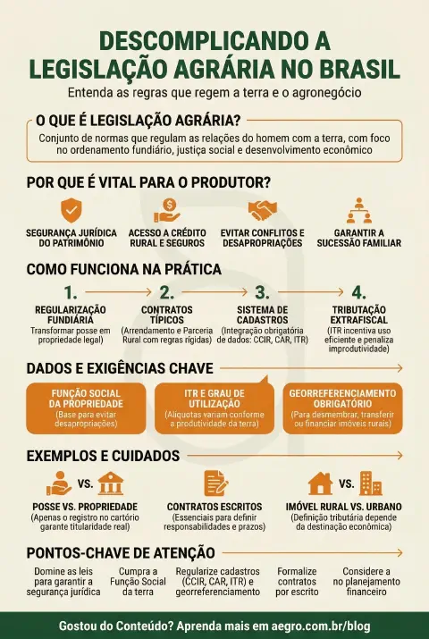 Infográfico educativo sobre Legislação Agrária