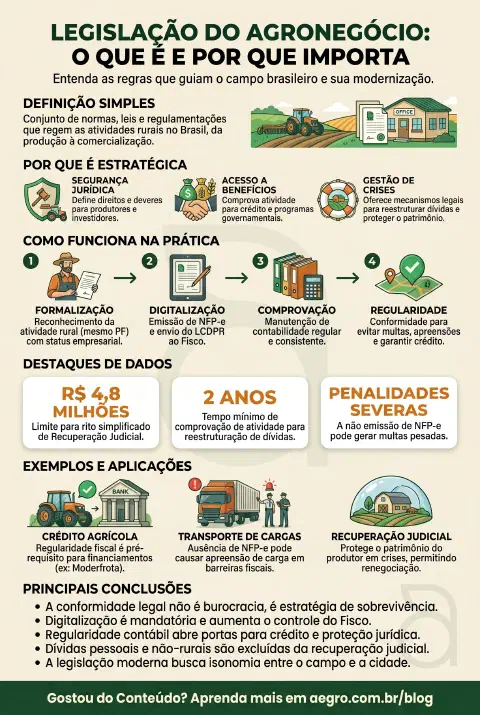 Infográfico educativo sobre Legislação Agronegócio